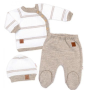 Pletená sada pre bábätko s jemným prúžkom 3dielna lux béžová - biela Baby Nellys