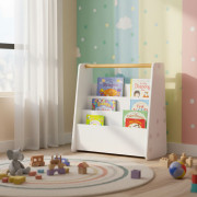 Detský Montessori biely regál na knihy, knihovnička a organizér, 3 police