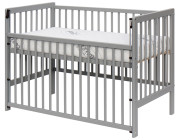 Detská postieľka - Scarlett DOMINIK (borovica), sťahovacia bočnica - 120 x 60 cm - šedá