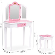 Veľká detská toaletka pre dievčatká s trojitým zrkadlom, stoličkou a zásuvkou