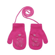 Pletené zimné rukavice so šnúrkou medvedík 3 - 6 rokov