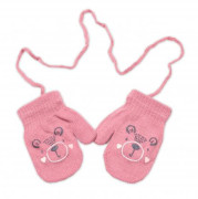 Zimné dievčenské rukavičky so šnúrkou Macko - ružové