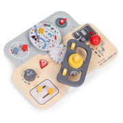 Montessori manipulačná doska pre deti - drevený panel s volantom a prepínačmi