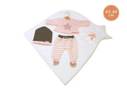 Obleček pre bábiku bábätko New Born veľkosti 43-44 cm Llorens 3dielny ružovo-hnedý