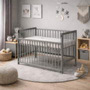 Detská postieľka - Scarlett DOMINIK (borovica), sťahovacia bočnica - 120 x 60 cm - šedá