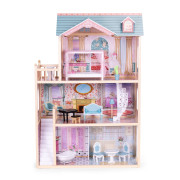 Drevený domček pre bábiky 3 poschodia, 11 ks nábytku