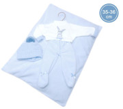 Obleček pre bábiku bábätko New Born veľkosti 35-36 cm Llorens 3dielny modro-biely