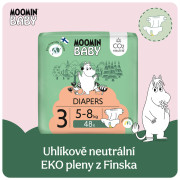 Jednorazové eko plienky 3 Midi 5–8 kg (144 ks), mesačné balenie eko plienok Moomin Baby