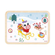 Drevené puzzle s hľadaním rozdielov Sánkovanie 24 dielikov Janod