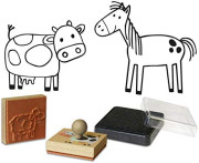 Drevené pečiatky s držiakom Farma 9 ks