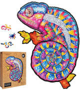 Drevené farebné puzzle - Hypnotický chameleón