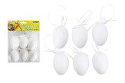 Vajíčko dekoračné plastové biele na zavesenie 6 cm, 6 ks