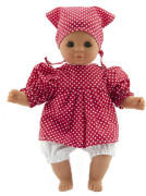 Bábika bábätko dievčatko 30 cm mäkké telíčko červené šatôčky s bielou bodkou + šatka