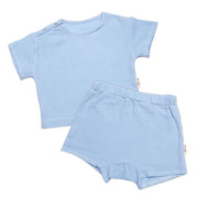 Detská letná mušelínová sada tričko krátky rukáv a kraťasy modrá