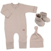 Rastúci rebrovaný overálok, čiapočka a topánočky Nature - toffi Baby Nellys