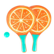 Súprava na plážový tenis ovocie drevené 38 cm 2 pálky + 1 loptička