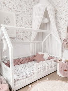 Detské obliečky do postieľky 100 x 135 cm bavlnený satén Ružové kvety Infantilo