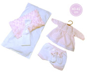 Obleček pre bábiku bábätko New Born veľkosti 40-42 cm Llorens 3-dielny ružovo-biely