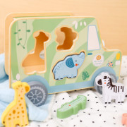 Drevená vkladačka Zvieratká Safari auto 9 ks Tooky Toy