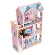 Drevený domček pre bábiky 3 poschodia, 11 ks nábytku