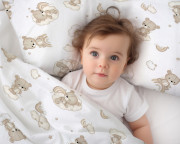 Sada do postieľky Mantinel s obliečkami, 3D sada - Malý Macko, biela/béžová Baby Nellys