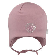 Dievčenská dojčenská zaväzovacia čiapka Srdiečko Pudrova RDX