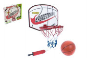 Basketbalový kôš drevo/kov/sieťka/lopta s pumpičkou v krabici 49x42x4cm
