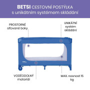 Cestovná postieľka Betsi s unikátnym systémom skladania Ultra-fast blue Asalvo