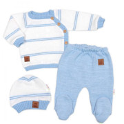 Pletená sada pre bábätko s jemným prúžkom 3dielna lux modrá - biela Baby Nellys