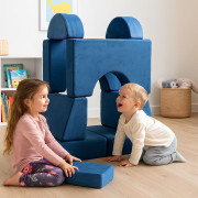 Kreatívna detská pohovka z mäkkých vankúšov - skladací modulárny set 8 dielov - tm. modrá