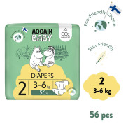 Jednorazové eko plienky 2 Newborn 3–6 kg (56 ks), Moomin baby