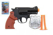 Pištoľ policajná 15 cm plast s odznakom + prísavky 2 ks