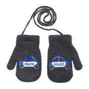 Zimné palcové zapletené rukavičky so šnúrkou polícia 2 - 3 roky