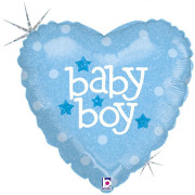 Fóliový balónik nafukovací Baby-Boy srdce 18"/46 cm