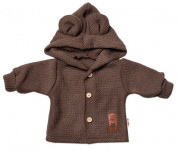Detský elegantný pletený svetrík s gombíkmi a kapucňou s uškami Baby Nellys hnedý