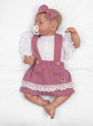 3dielna sada Lady, body, suknička s trakmi, čelenka orgovánová/biela Baby Nellys