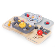 Montessori manipulačná doska pre deti - drevený panel s volantom a prepínačmi