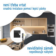 Magnetické zámky biele na skrine a zásuvky sada 4 ks + 1x magnetický kľúč Sipo