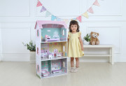 Drevený domček pre bábiky s nábytkom - Vysoká rezidencia čučoriedková