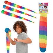 Loptička mäkká s dlhým chvostíkom látka 100 cm dúhový