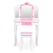 Veľká detská toaletka pre dievčatká s trojitým zrkadlom, stoličkou a zásuvkou