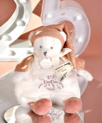 Darčeková sada Plyšový muchláčik medvedík s čiapočkou ružový 25 cm Doudou