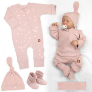 Rastúci rebrovaný overálok, čiapočka a topánočky Nature - ružová Baby Nellys