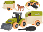 Traktor 26 cm skrutkovací voľný chod s prívesom a koňom