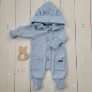 Detský pletený overálok s odopínacou kapucňou Baby blue Kazum