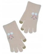 Dievčenské zimné, prstové rukavice, Mačička béžové