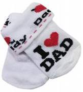 Dojčenské bavlnené ponožky I Love Dad, biele s potlačou