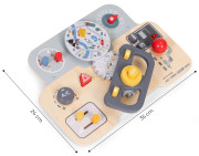 Montessori manipulačná doska pre deti - drevený panel s volantom a prepínačmi