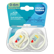 Cumlík svietiaci silikónový symetrický Love Mum & Dad 0 - 6 m, 2 ks Canpol babies