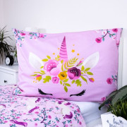 Obliečky Jednorožec / Unicorn "Flowers" 140 x 200, 70 x 90 cm Jerry Fabrics